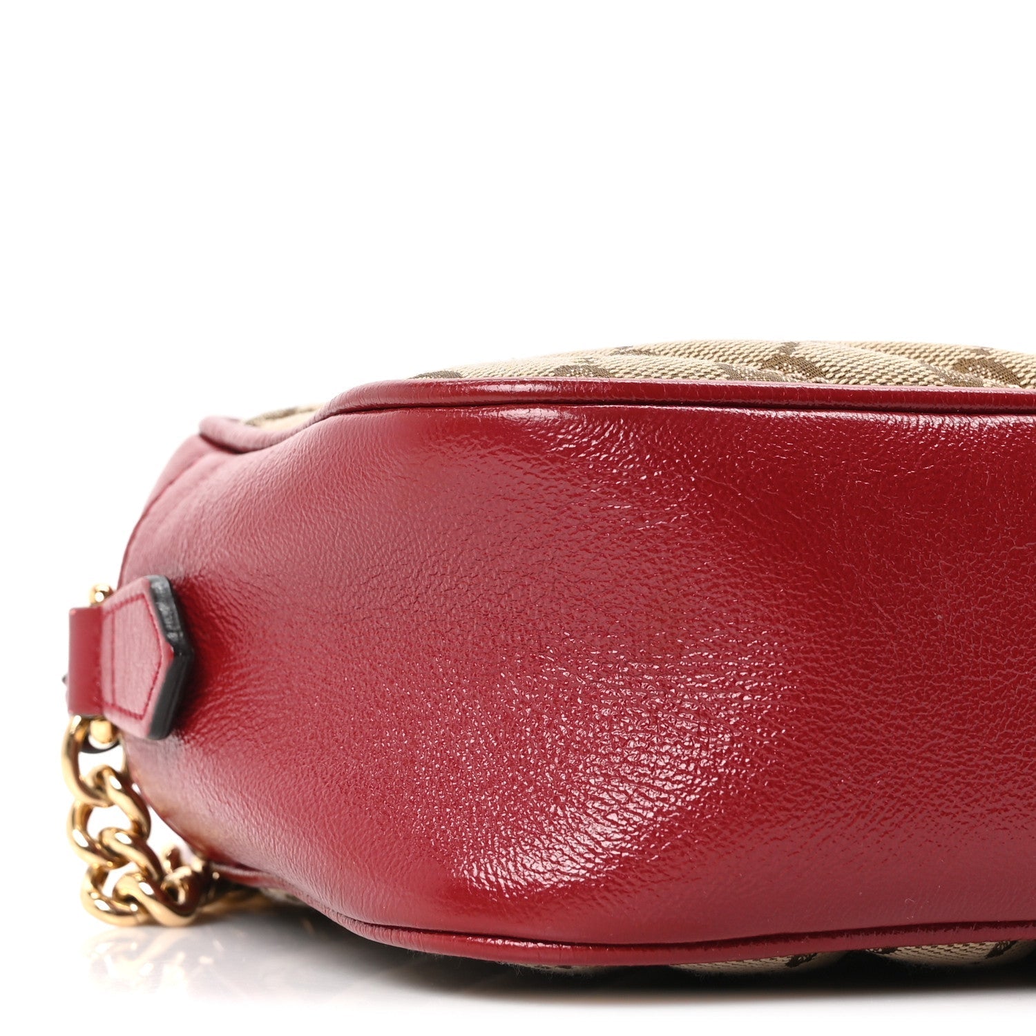 Monogram Azalea Calfskin Matelasse Diagonal Small GG Marmont Chain Shoulder Bag Beige Ebony New Cherry Red