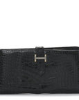 Shiny Alligator Bearn Gusset Wallet Black
