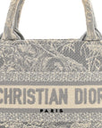 Canvas Embroidered Toile De Jouy Reverse Mini Book Tote With Strap Grey