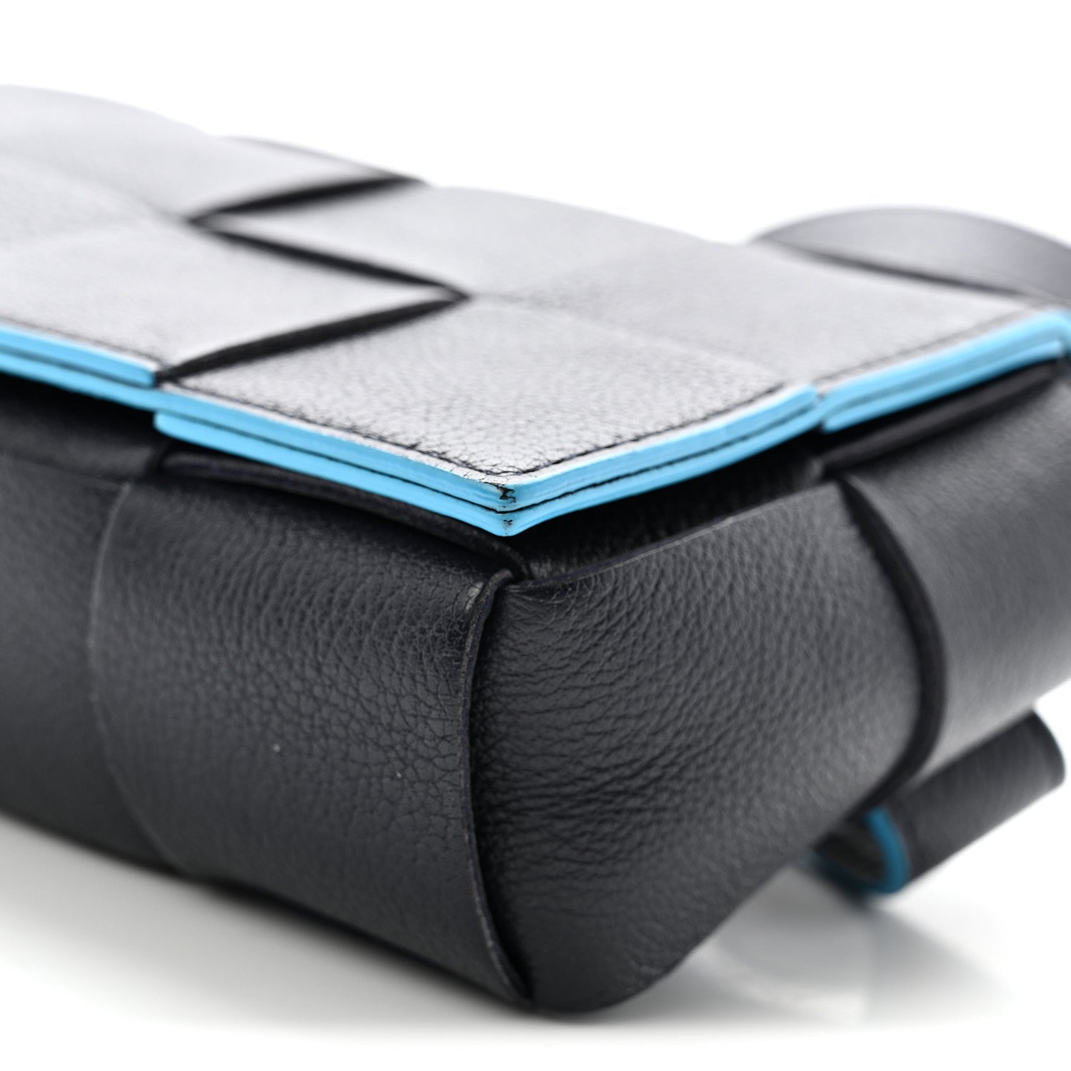 Grained Calfskin Intrecciato Cassette Belt Bag Deep Blue Pool