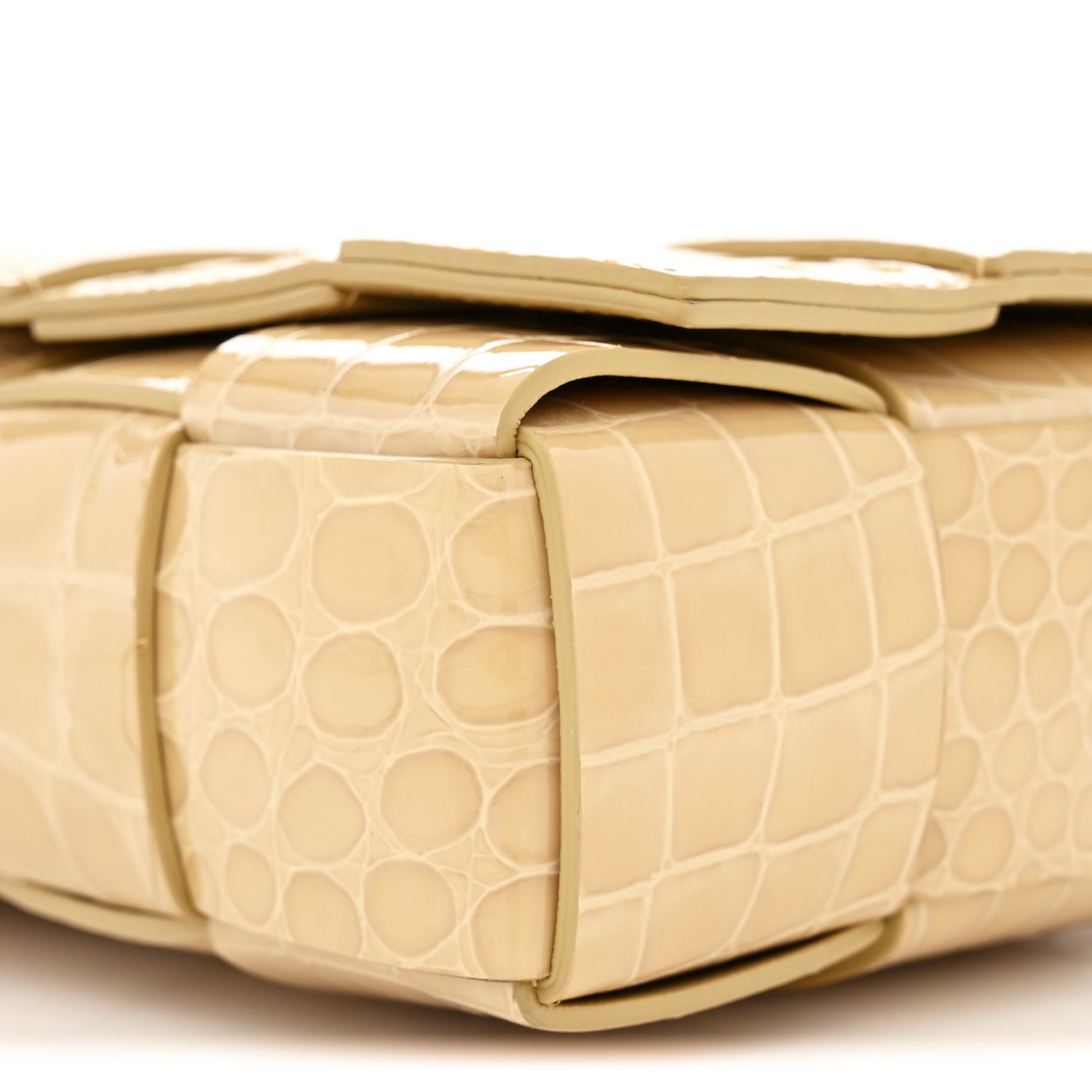 Gloss Calfskin Croc Embossed Intreccio Cassette Crossbody Bag Praline