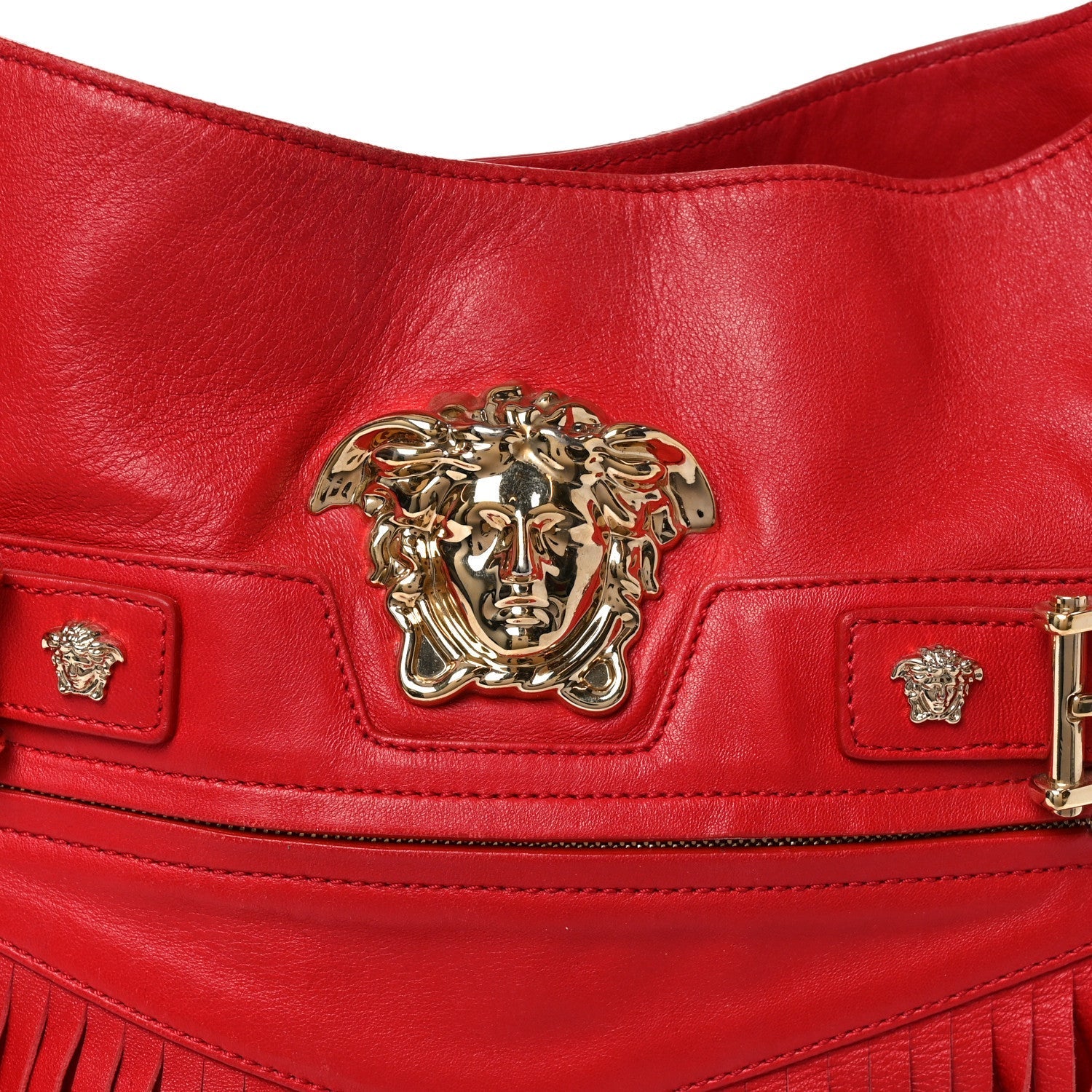 Calfskin Palazzo Fringe Shoulder Bag Red