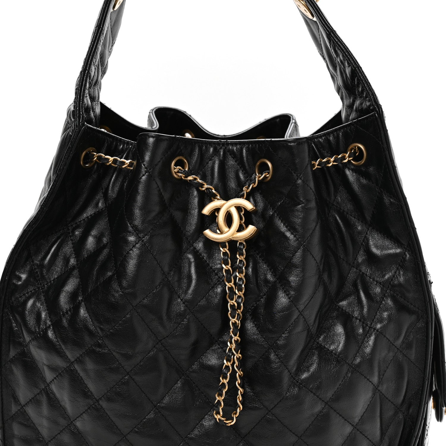 Shiny Crumpled Calfskin Quilted Medium CHNL 25 Handbag Black