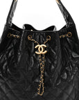 Shiny Crumpled Calfskin Quilted Medium CHNL 25 Handbag Black