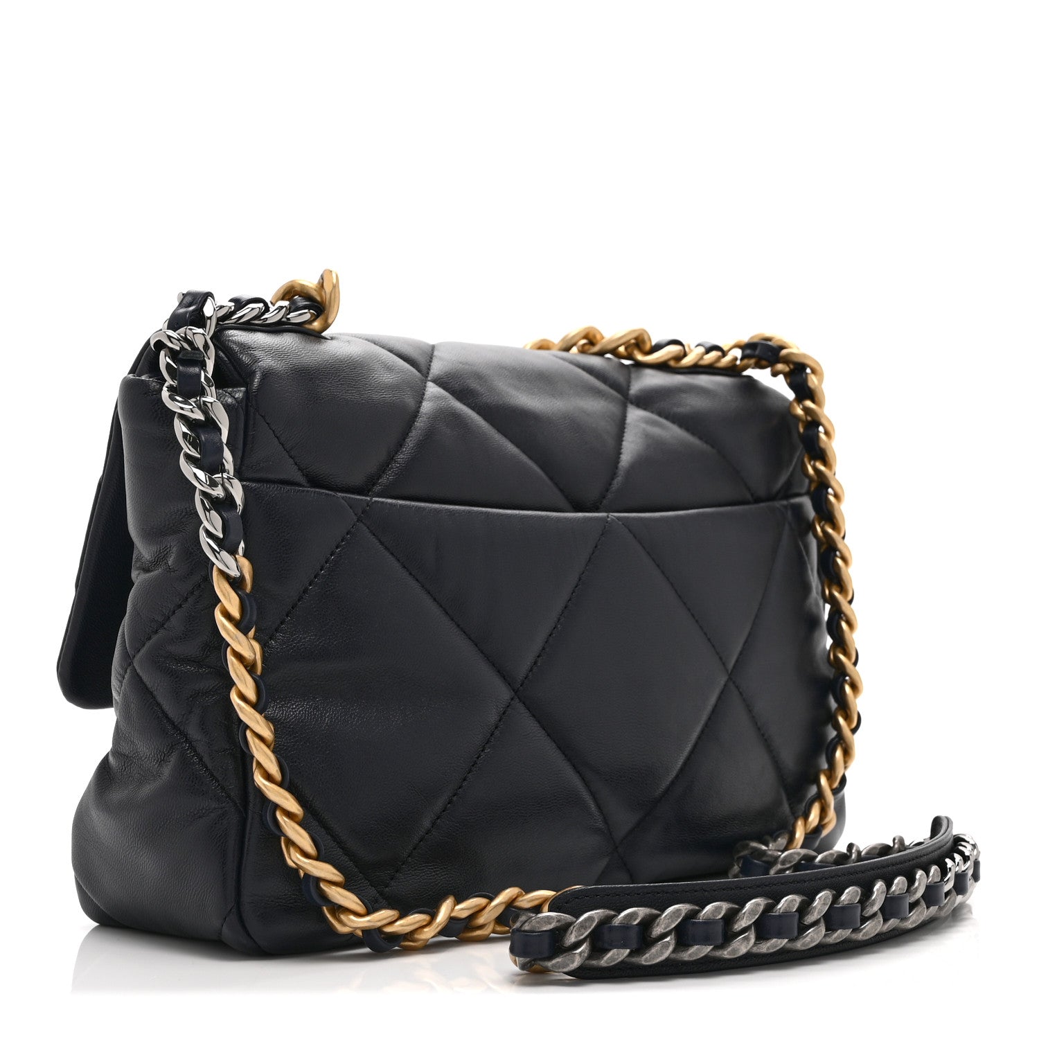 Lambskin Quilted Large CHNL 19 Flap Navy Blue