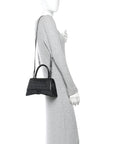 Shiny Calfskin Monochrome Crocodile Embossed Small Hourglass Top Handle Bag Black
