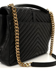 Sheepskin Matelasse Chevron Monogram Large College Satchel Black