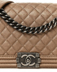 Metallic Calfskin Quilted Medium Boy Flap Taupe