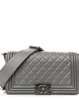 Metallic Lambskin Stingray Quilted Medium Boy Flap Silver