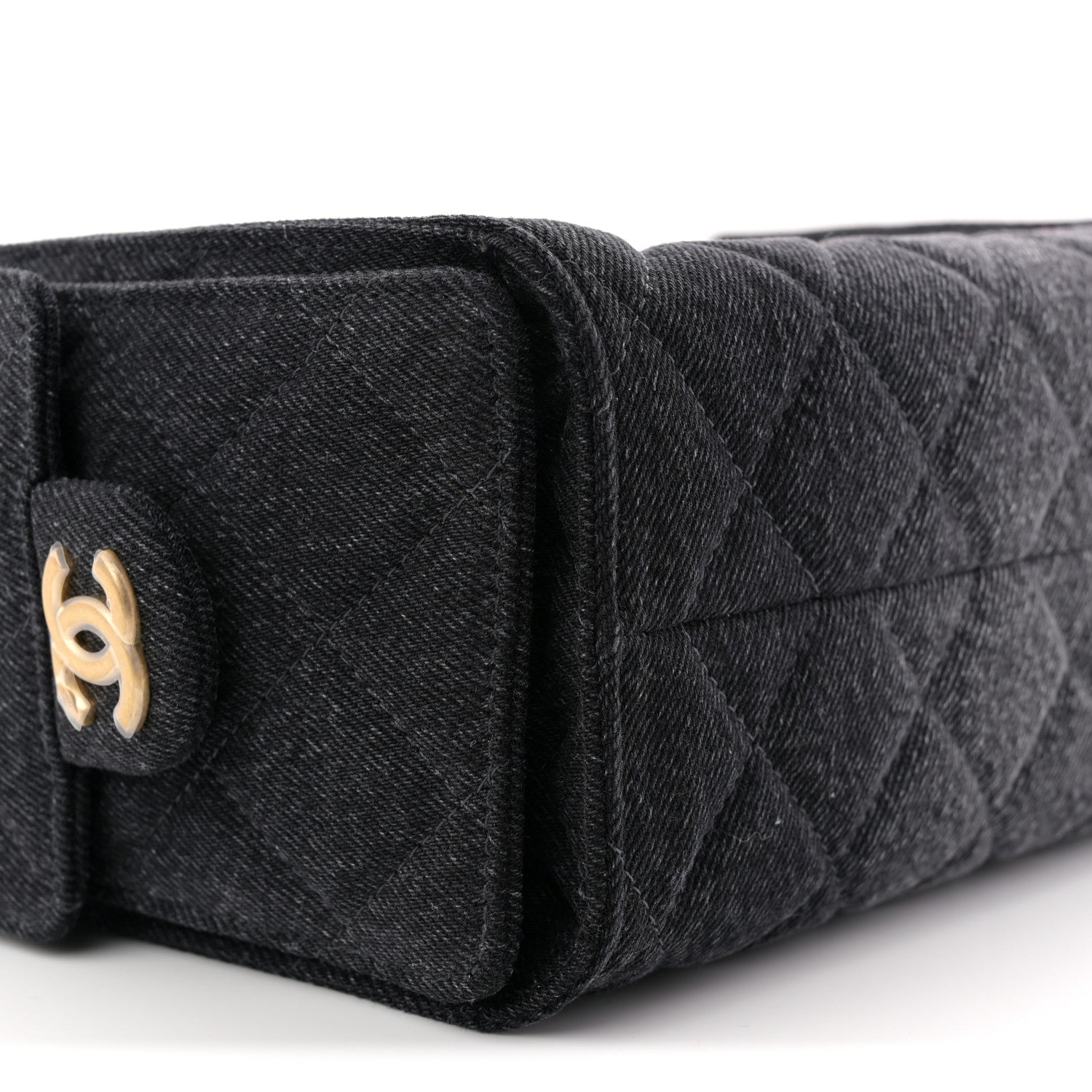 Washed Denim Quilted Mini CHNL 25 Handbag Black