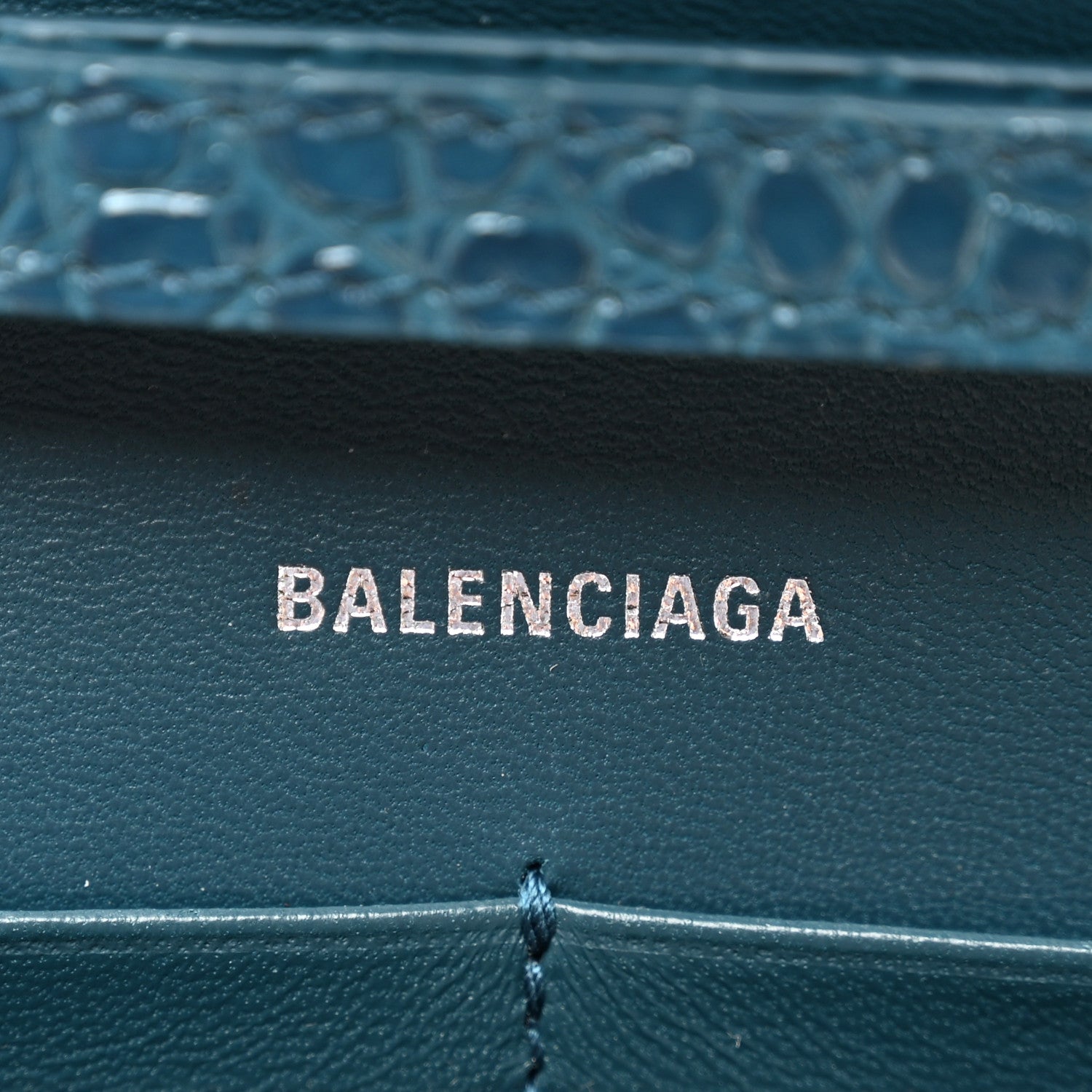Shiny Calfskin Crocodile Embossed Hourglass Chain Bag Dark Petrol Blue