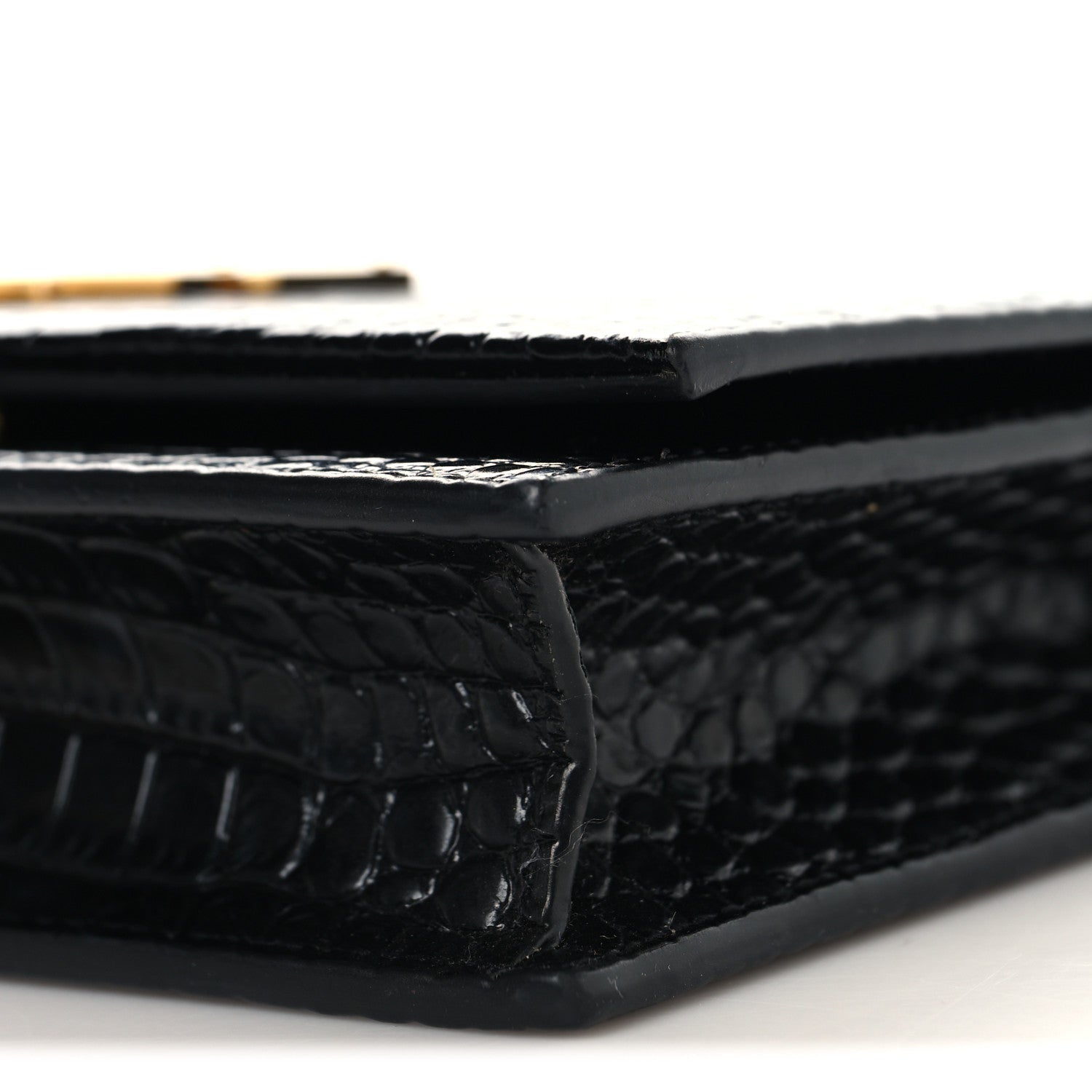 Calfskin Crocodile Embossed Kate Monogram Tassel Chain Wallet Black