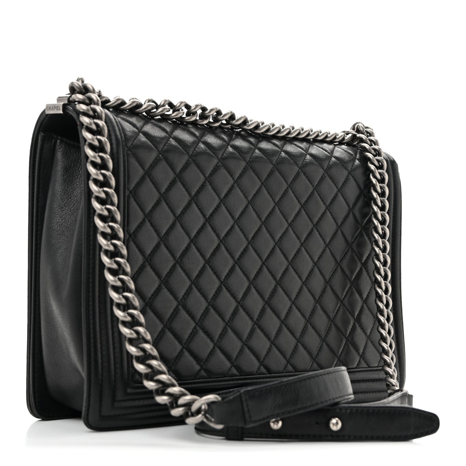 Calfskin Quilted Large Boy Flap Black