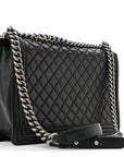 Calfskin Quilted Large Boy Flap Black