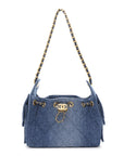 Washed Denim Quilted Mini CHNL 25 Handbag Blue