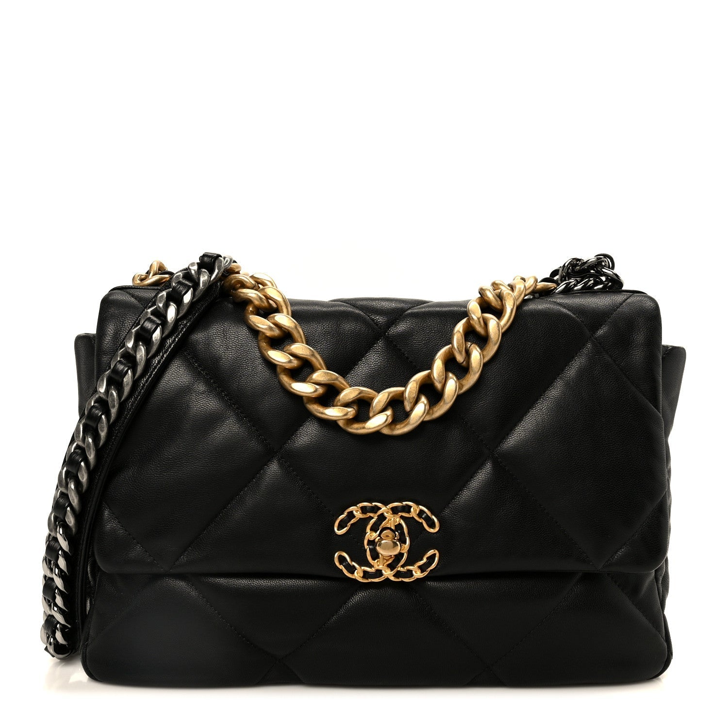 Goatskin Quilted Large CHNL 19 Flap Black