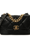 Goatskin Quilted Large CHNL 19 Flap Black