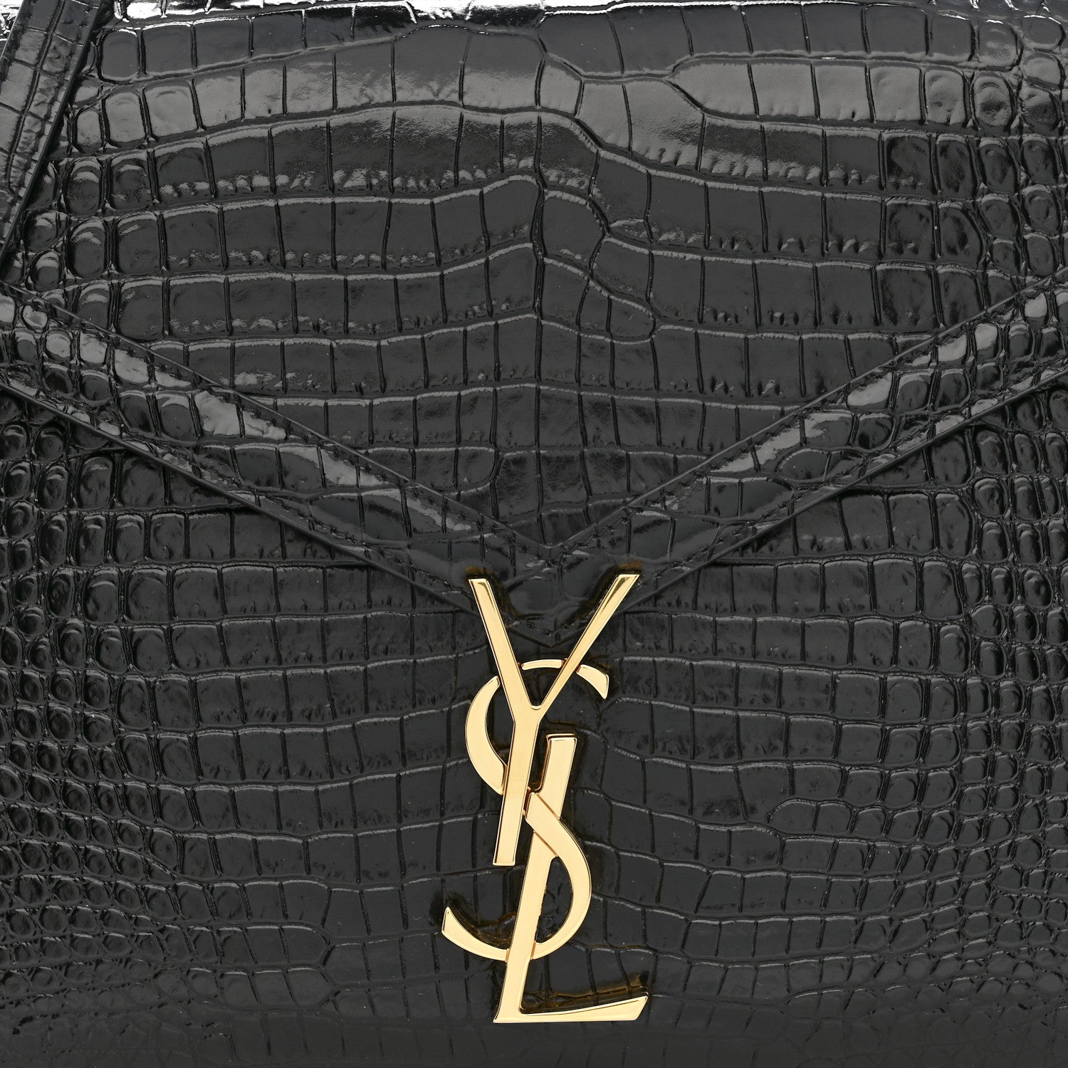 Calfskin Crocodile Embossed Medium Classic Monogram Cassandra Top Handle Black