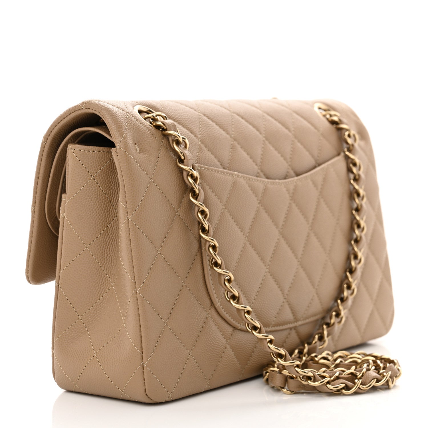 Caviar Quilted Medium Double Flap Dark Beige