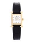 Stainless Steel Alligator Diamond Mother of Pearl 17.2mm Heure H Hour Quartz Watch Noir