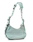 Extra Supple Calfskin Crocodile Embossed Le Cagole Shoulder Bag XS Green Acqua