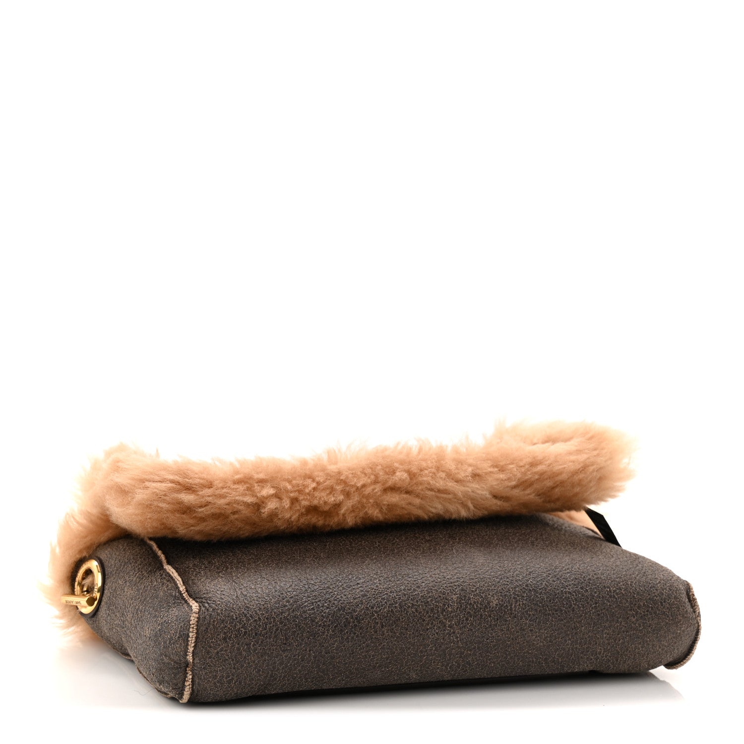 Shearling Calfskin Small Reversible Monogram Kate Satchel Ecru Dark Brown