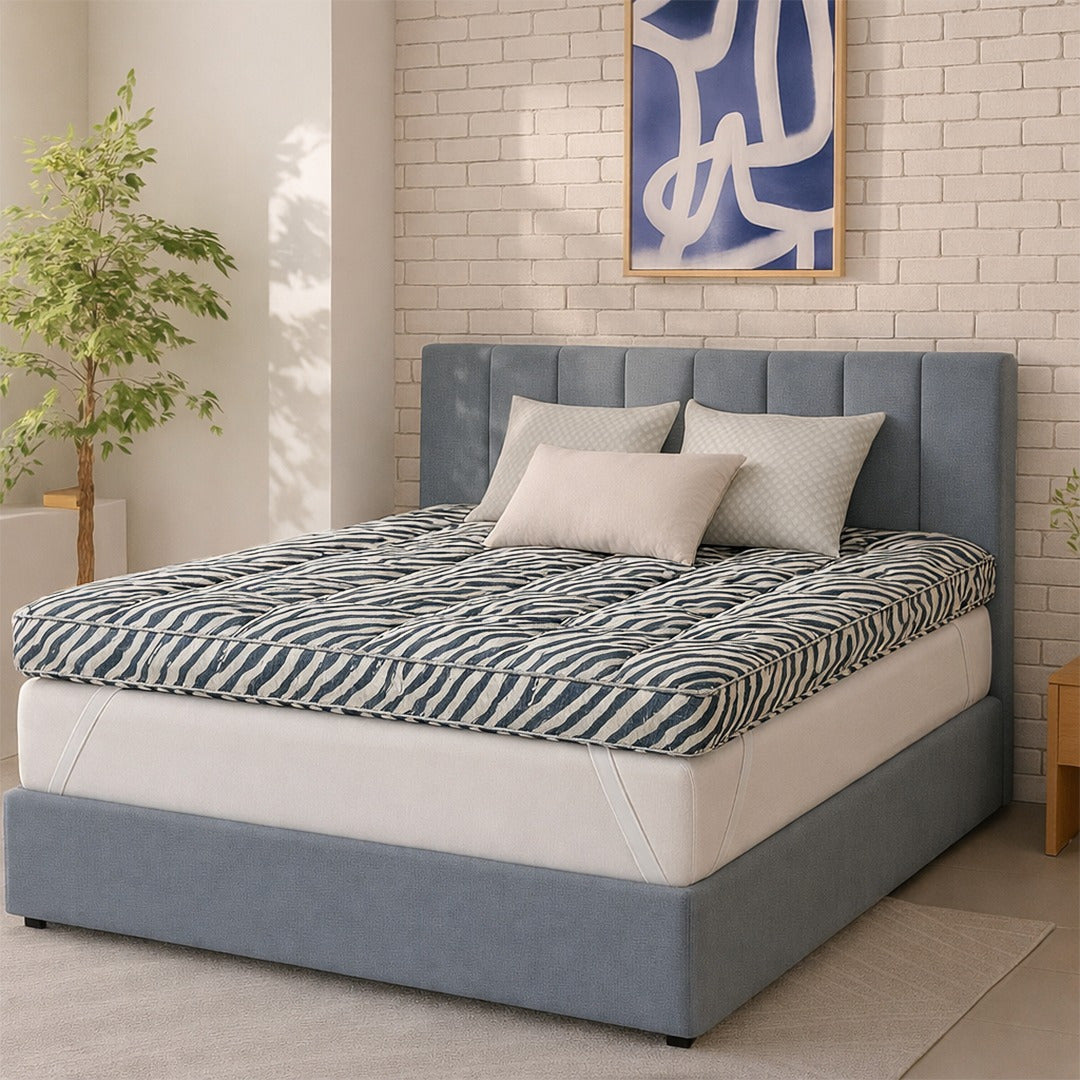 Zebra Print Vaccaro 10cm Heavy Fill Box Stitched Mattress Topper
