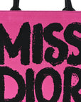 Canvas Embroidered Large Miss D1OR Graffiti Book Tote Fuchsia Purple