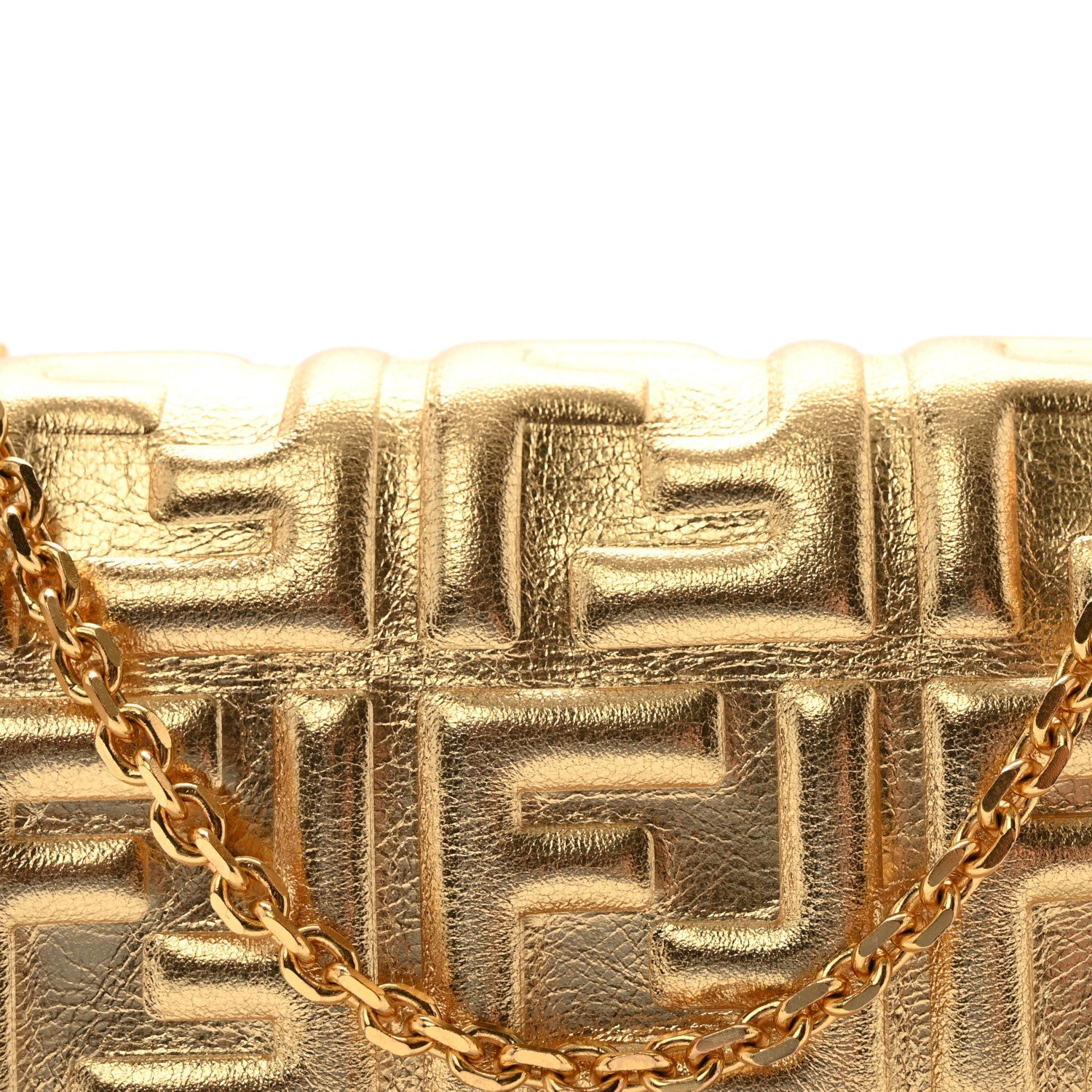 Vitello Catalan Mirror FF 1974 Embossed Continental Wallet on Chain Gold