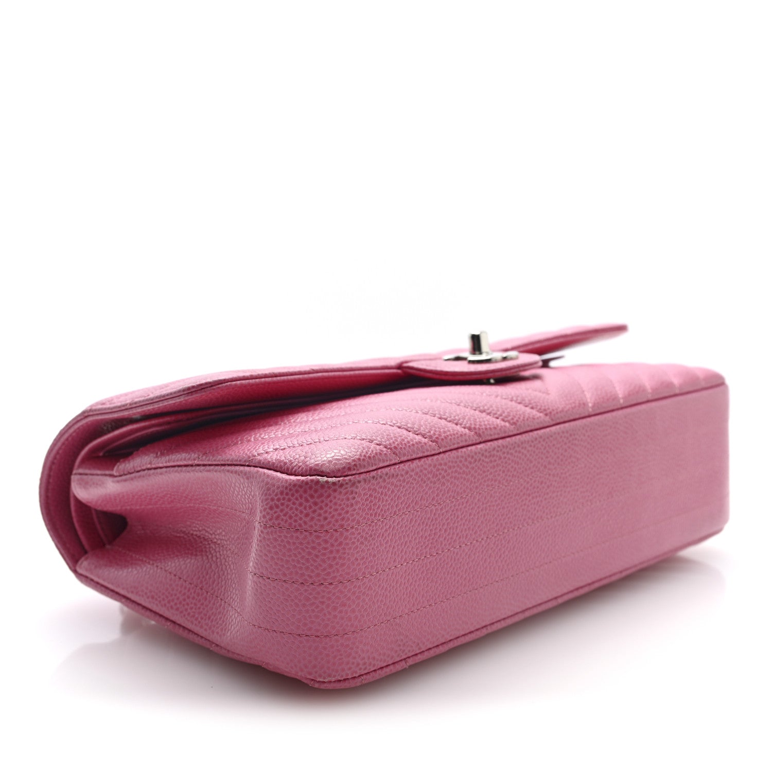 Caviar Chevron Quilted Medium Double Flap Pink