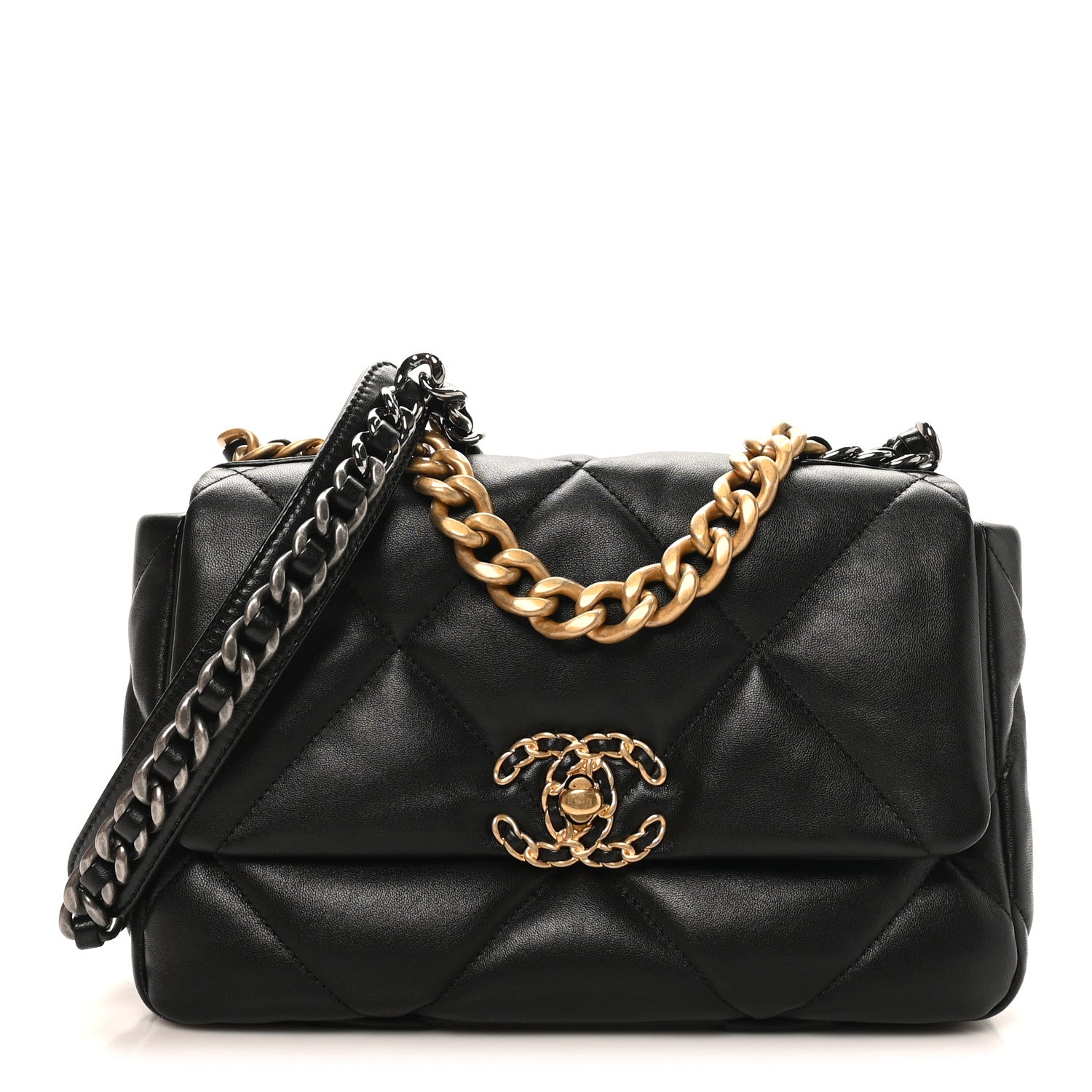 Lambskin Quilted Medium CHNL 19 Flap Black