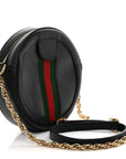 Grained Calfskin Web Mini Ophidia Round Shoulder Bag Black
