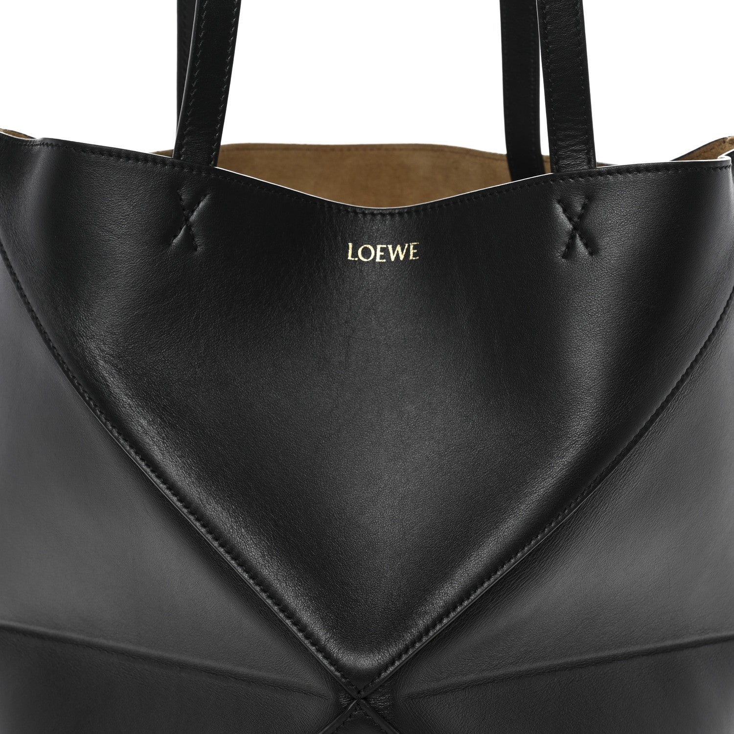 Shiny Calfskin Medium Puzzle Fold Tote Black