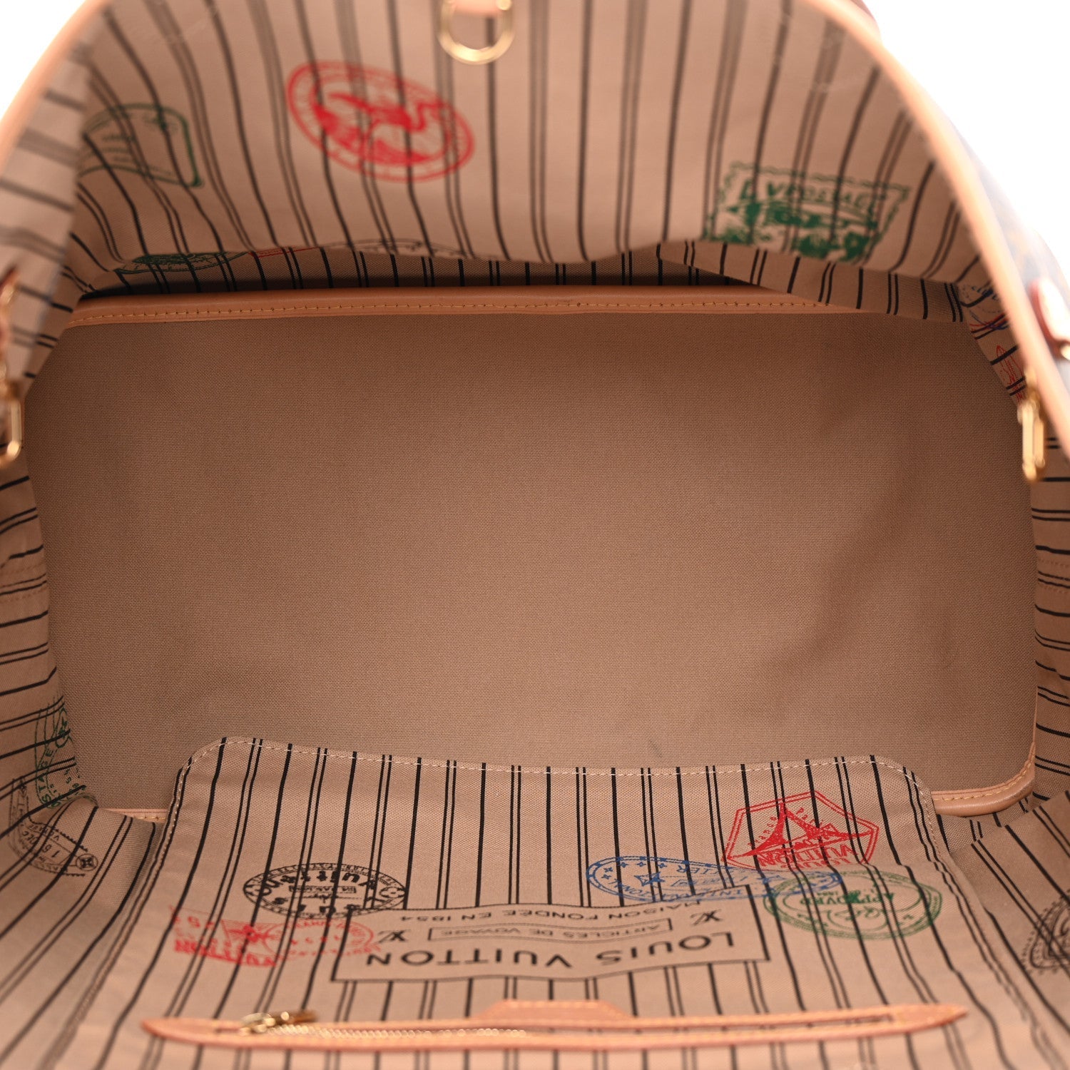 Monogram Stamped Inside Out Neverfull Bandouliere GM Beige