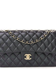 Iridescent Lambskin Quilted Medium Double Flap Black