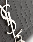 Calfskin Crocodile Embossed Medium Classic Monogram Kate Tassel Satchel Storm