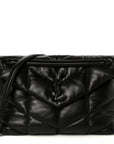 Lambskin Quilted Monogram Monochrome Medium Loulou Puffer Chain Satchel Black