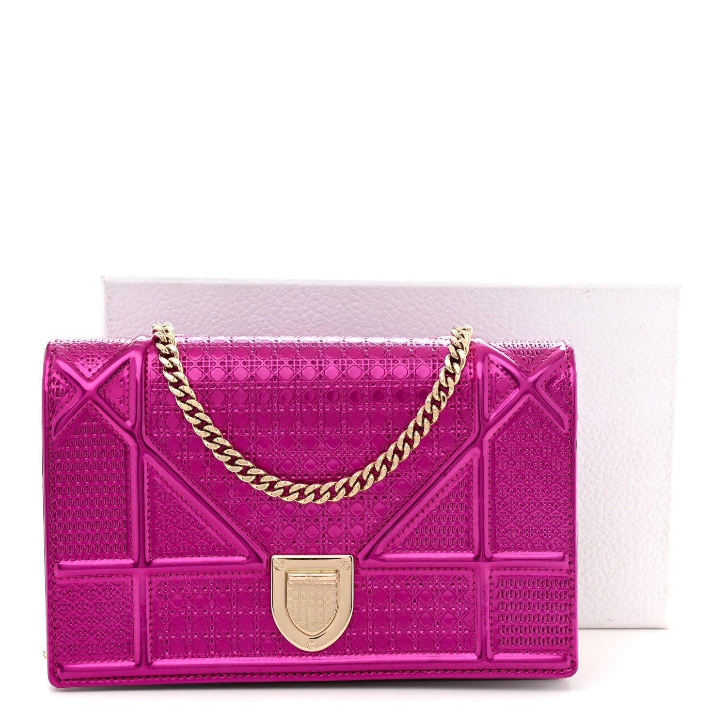 Metallic Patent Micro-Cannage D1ORama Wallet on Chain Pouch Pink