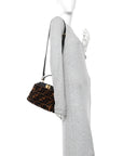 Shearling Nappa Macro FF 1974 Mini Peekaboo Iconic Satchel Tobacco Black