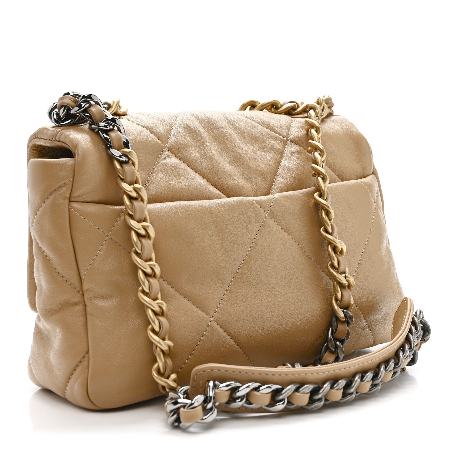 Goatskin Quilted Medium CHNL 19 Flap Dark Beige
