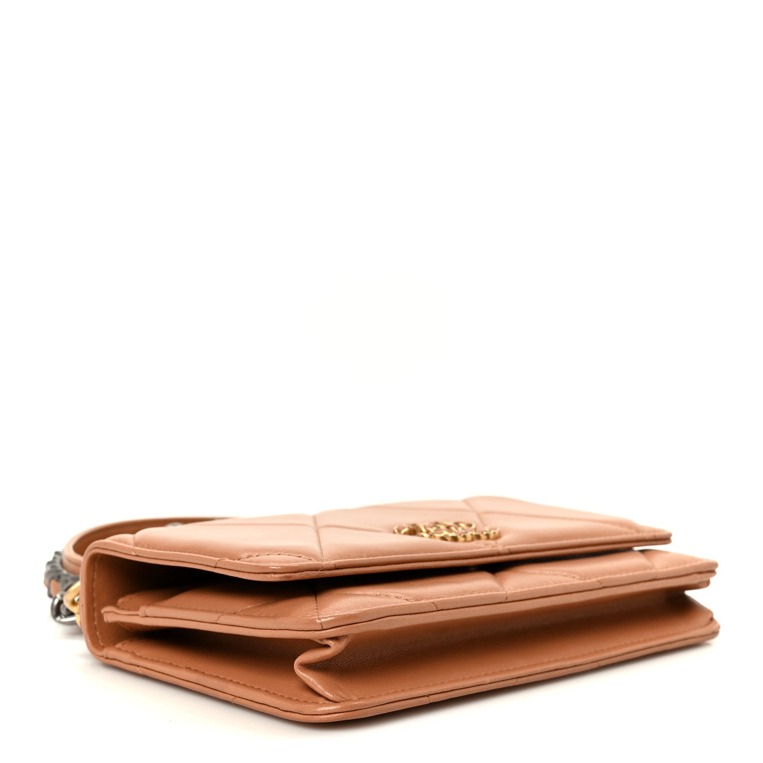 Lambskin Quilted CHNL 19 Wallet On Chain WOC Brown