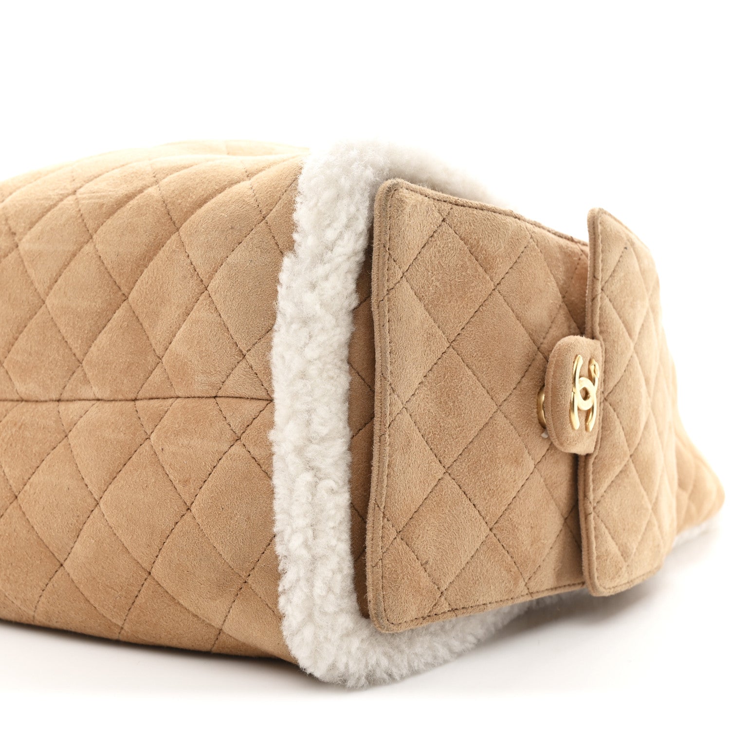 Suede Shearling Quilted Medium CHNL 25 Handbag Beige Natural