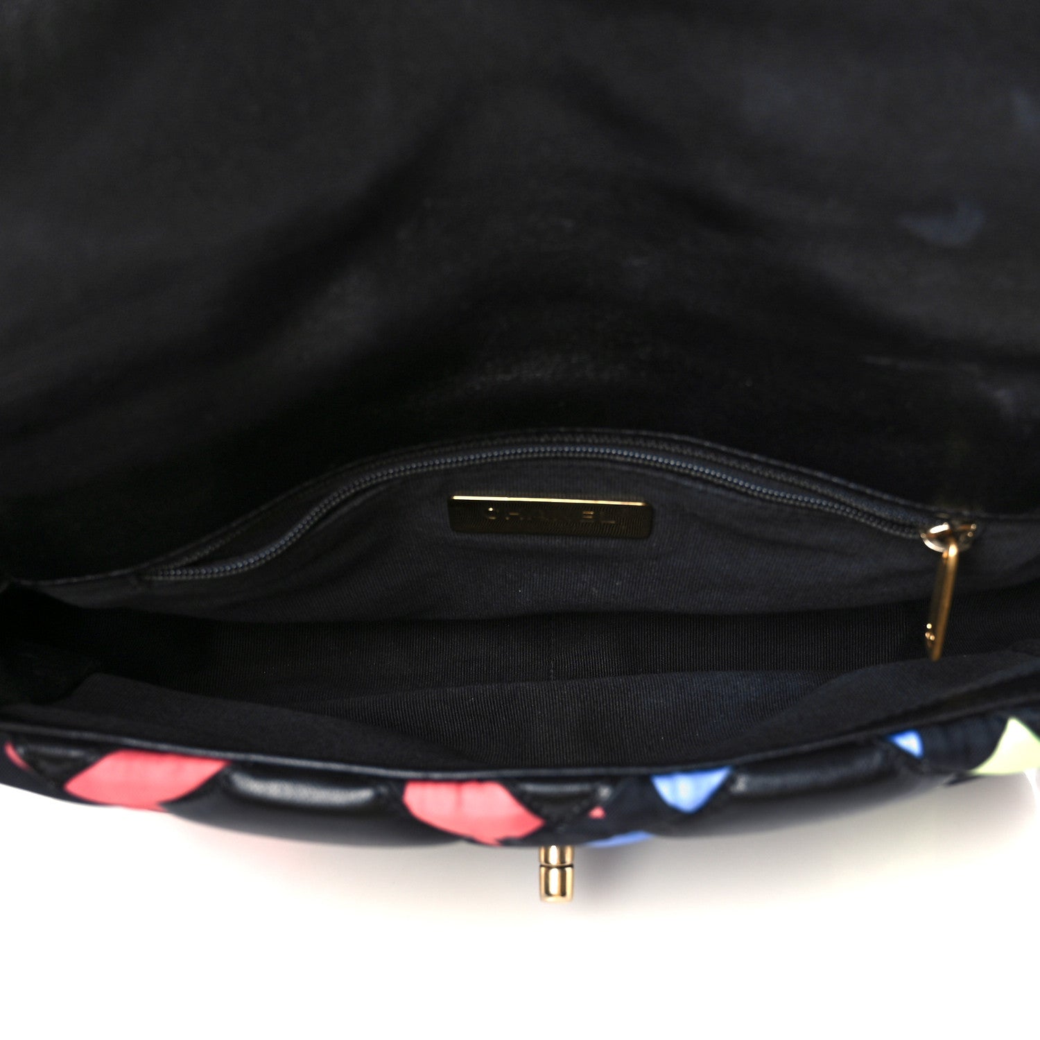 Lambskin Printed Fabric Medium CHNL 19 Flap Black Multicolor
