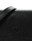 Grained Calfskin Embossed Medusa Flap Bag Black