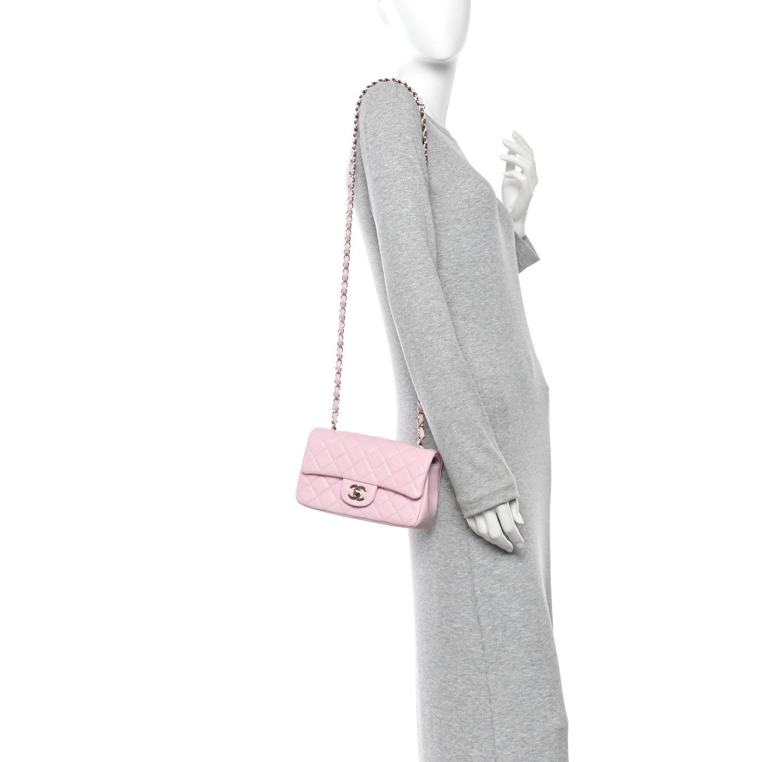 Lambskin Quilted Mini Rectangular Flap Pink