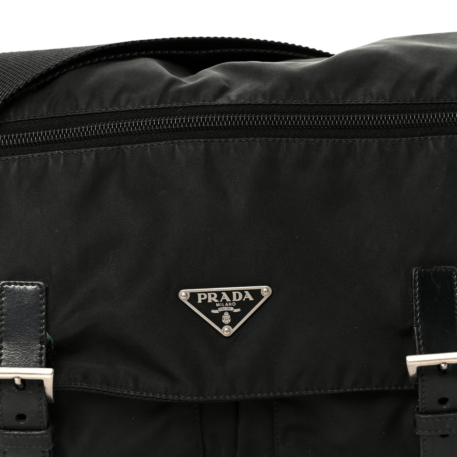 Tessuto Nylon Saffiano Double Buckle Messenger Shoulder Bag Black