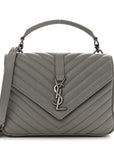 Sheepskin Matelasse Chevron Monogram Medium College Bag Granite