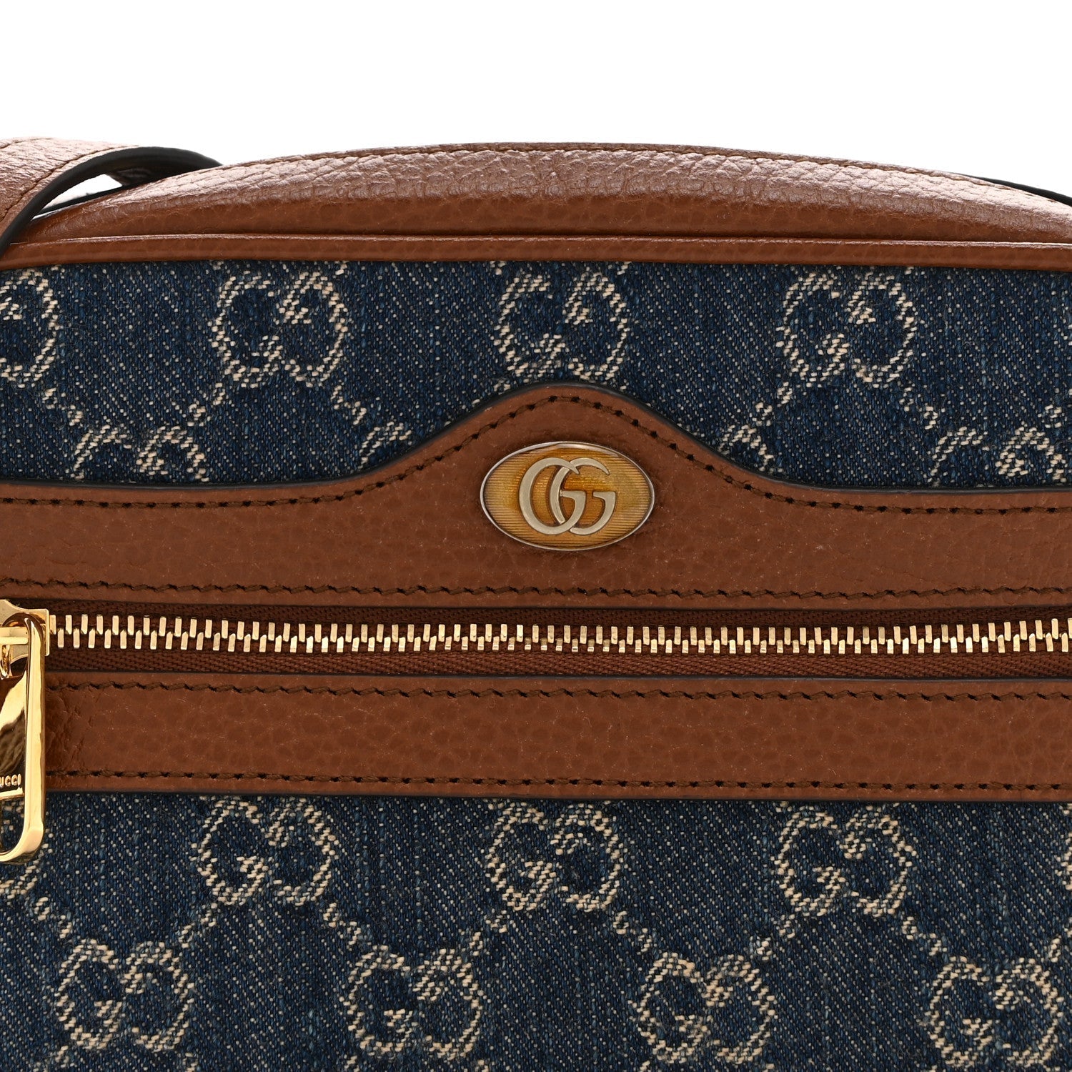 New Denim GG Monogram Dollar Calfskin Mini Ophidia Shoulder Bag Blue Tea Cuir Epilog