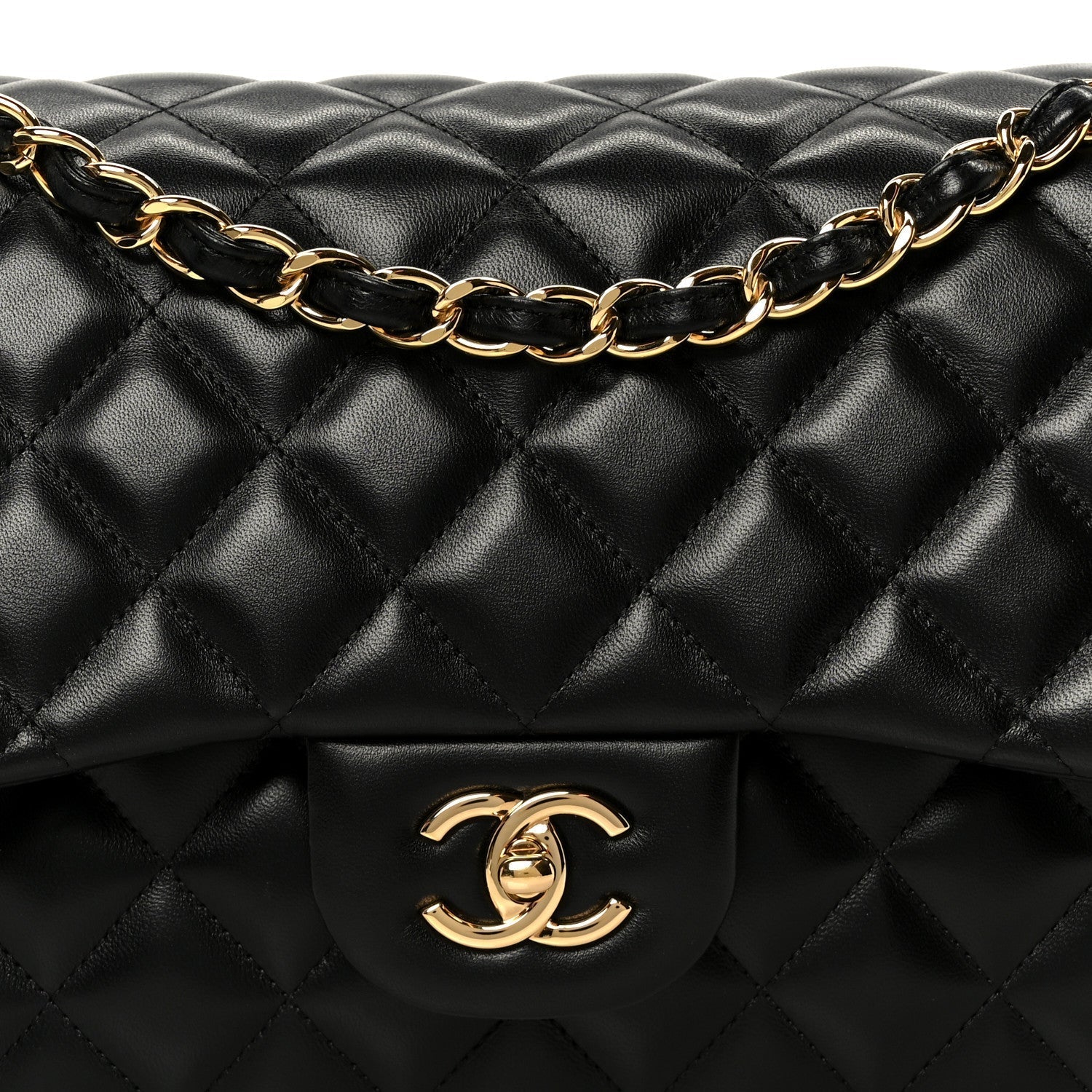 Lambskin Quilted Jumbo Double Flap Black