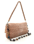 Velvet Matelasse Crystal Chain Shoulder Bag Cammeo